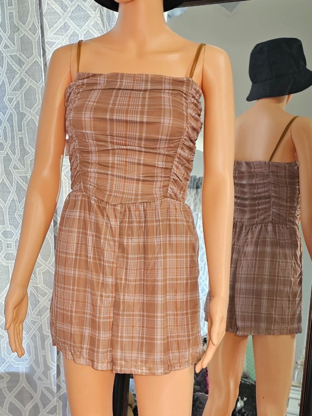 Ultra Flirt Brown & Tan Plaid Smocked Skort Dress – Size S – NWT